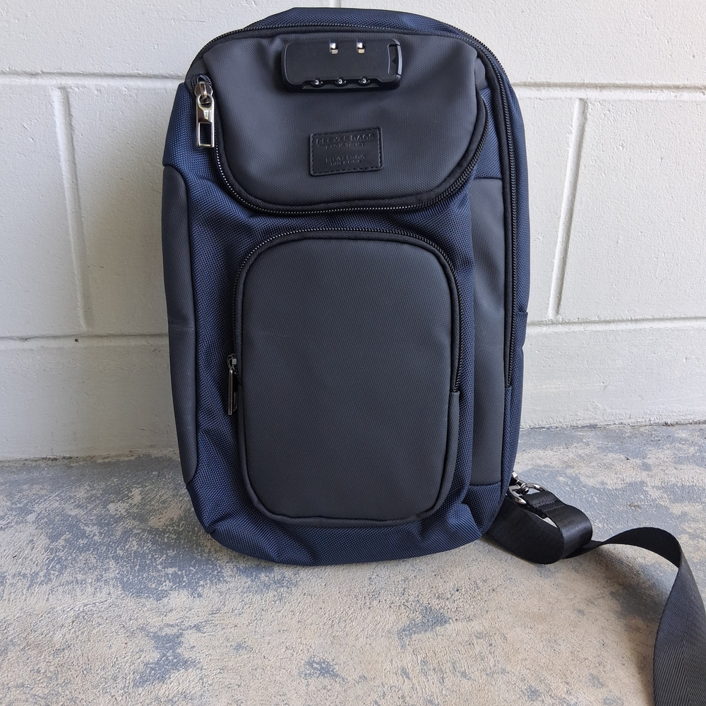 Men's Navy Crossbody Sling Bag with Combination Lock - Unbranded
